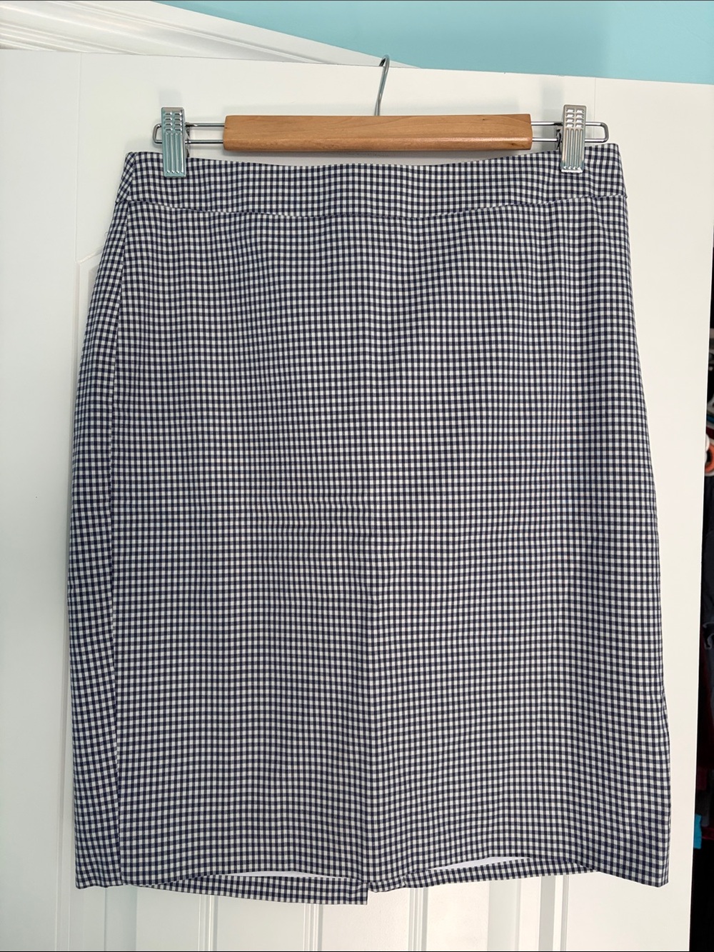 Talbots Petites blue white checked gingham skirt 4P 4 petite